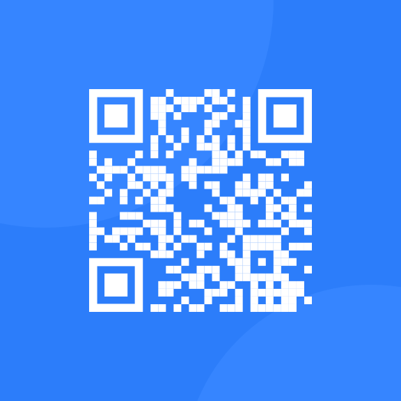 QR Code in white on a blue background